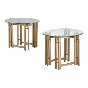 Tubular Hollywood Regency End Tables in Gold with Glass Tops, USA, circa 1980's - A Pair