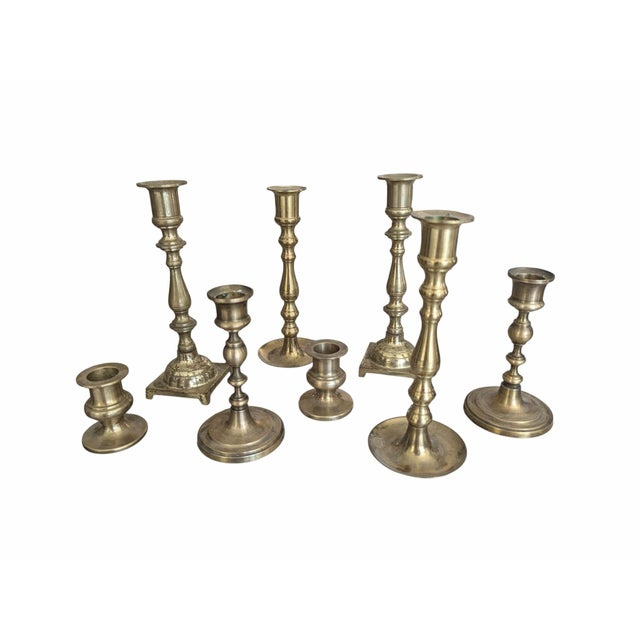Vintage Brass Candlestick Holders- Set of 8 For Sale - Image 4 of 8
