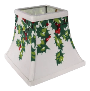 Christmas Lampshade Made From Vintage Tablecloth With Holly Motif