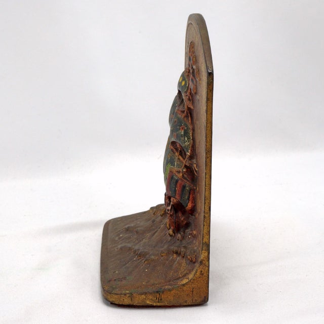 Traditional Single Ship at Sunrise Bookend Littco Bronzed Cast Iron Polychrome Circa 1925 For Sale - Image 3 of 6