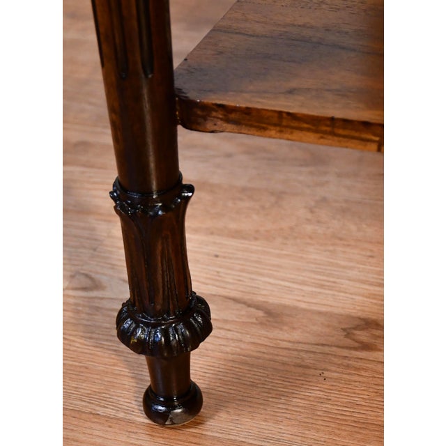 1930s French Louis XVI Carved Walnut & Satinwood Inlay Sofa Table / Side Table For Sale - Image 9 of 12