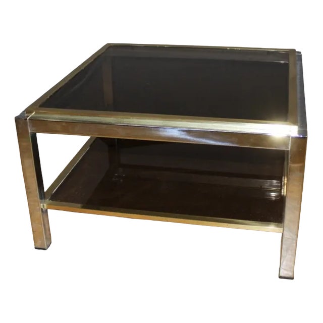 Brass & Chrome Square Coffee Table, 1970s For Sale
