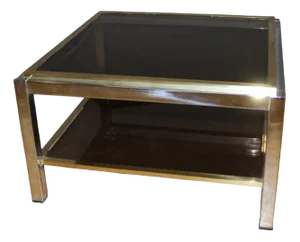 Brass & Chrome Square Coffee Table, 1970s