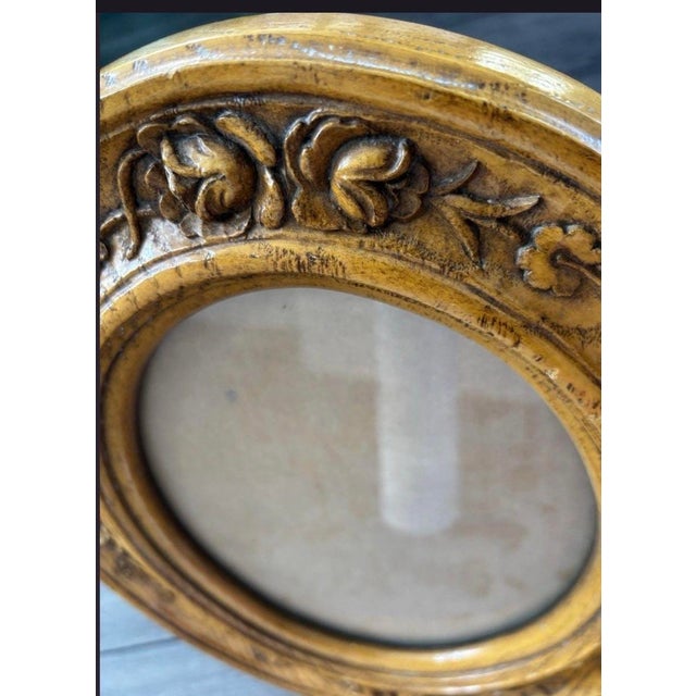 Victorian Vintage Ornate Oval Wood Picture Frame With Floral Rose Relief Motif, 14" X 12" For Sale - Image 3 of 7