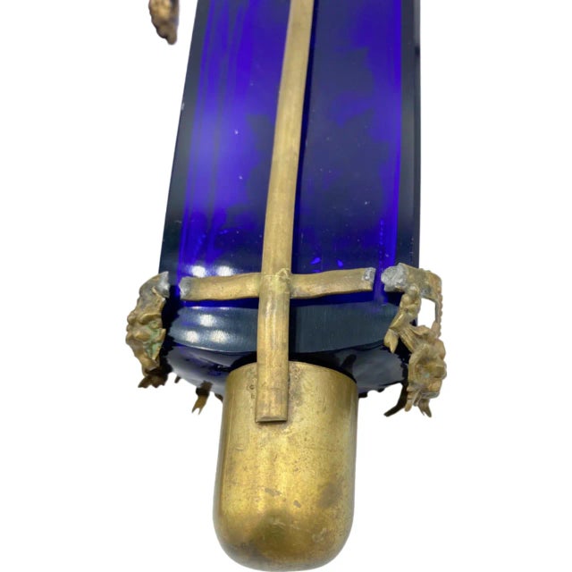 Metal Pair Antique 19th Century French Cobalt Glass and Gilt Bronze Wall Sconces For Sale - Image 7 of 13