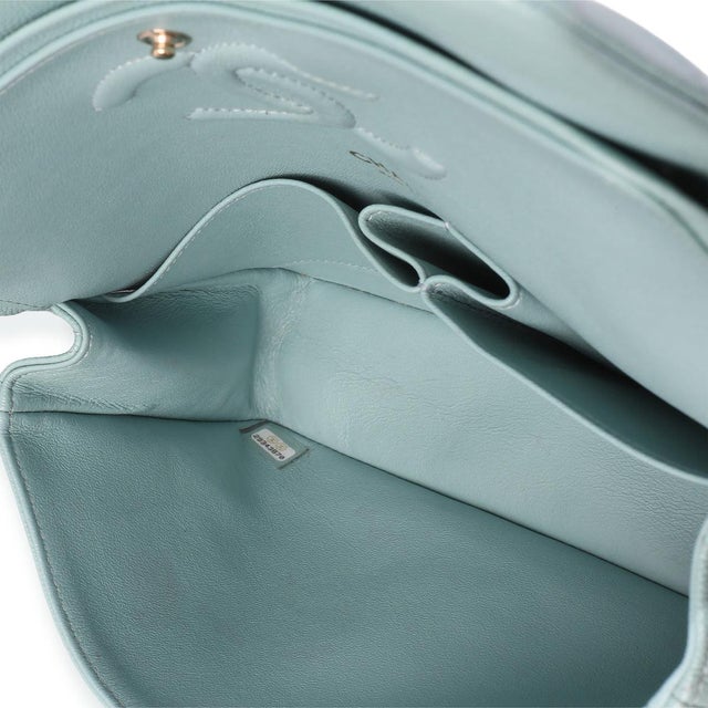Mint Quilted Caviar Medium Classic Double Flap Handbag For Sale - Image 9 of 9