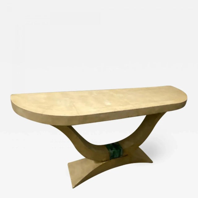 Cream 1970s Modern Parchment & Malachite Accent Console For Sale - Image 8 of 8