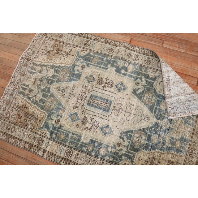 Early 20th Century Zabihi Collection Worn Green Persian Scatter Size Rug - 3'3" x 4'10" For Sale In New York - Image 6 of 8