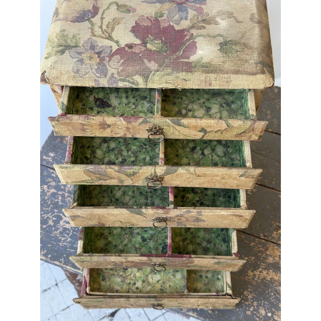 Antique Floral-Printed Fabric Covered Tabletop Haberdashery Cabinet, Circa Early 20th Century For Sale - Image 16 of 17