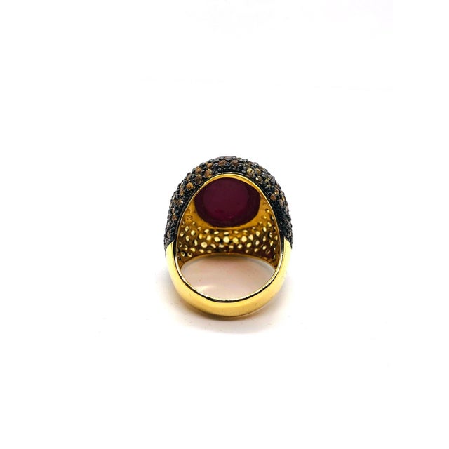 Bochic “Orient” Vintage Ruby & Yellow Sapphire Ring Set In 18K Gold & Silver For Sale - Image 10 of 14