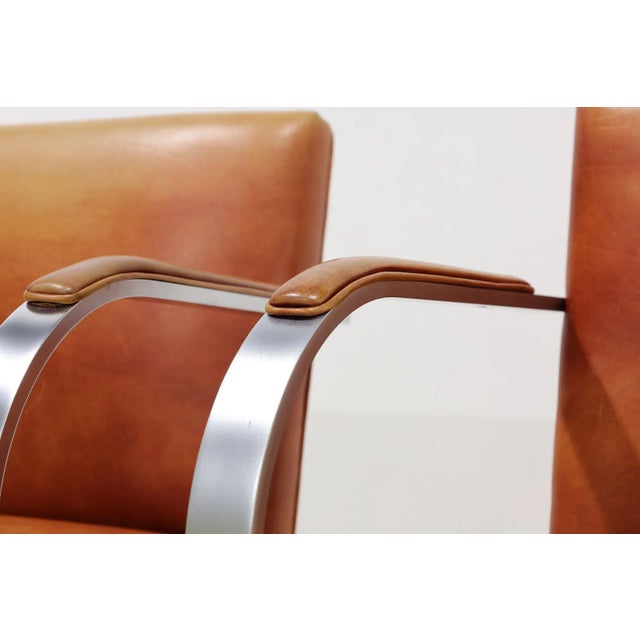 Mid 20th Century Mies Van Der Rohe for Knoll Flat Bar Brno Chair in Brushed Steel and Leather, 6 Left For Sale - Image 5 of 8