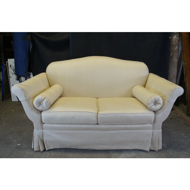 Taylor King Late 20th Century Vintage French Knole Style Silk Down Filled High Arm Settee For Sale - Image 4 of 12