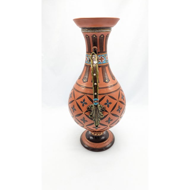 1900 - 1909 1900s Art Nouveau Mettlach Pottery Vase With Handles For Sale - Image 5 of 7