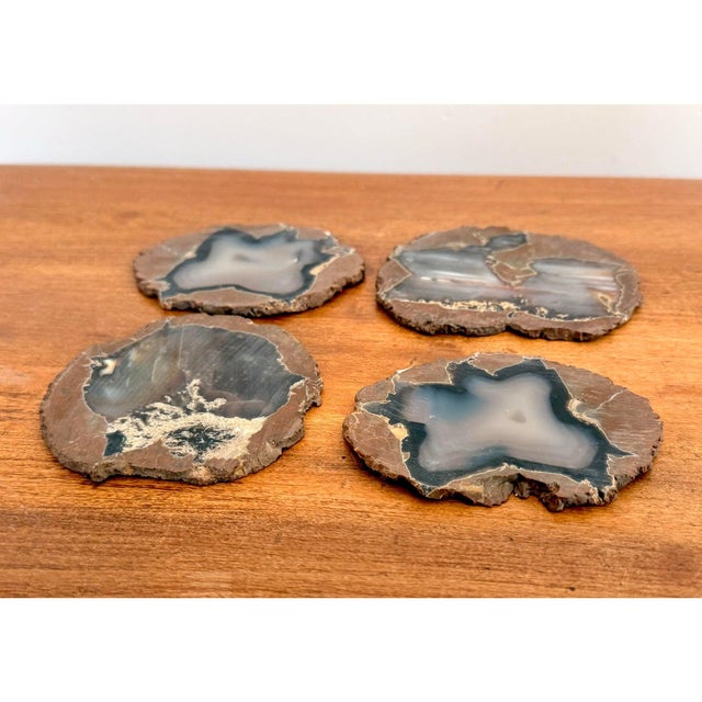 Contemporary Polished Blue Agate Slice Coasters, Set of 4 For Sale - Image 3 of 6