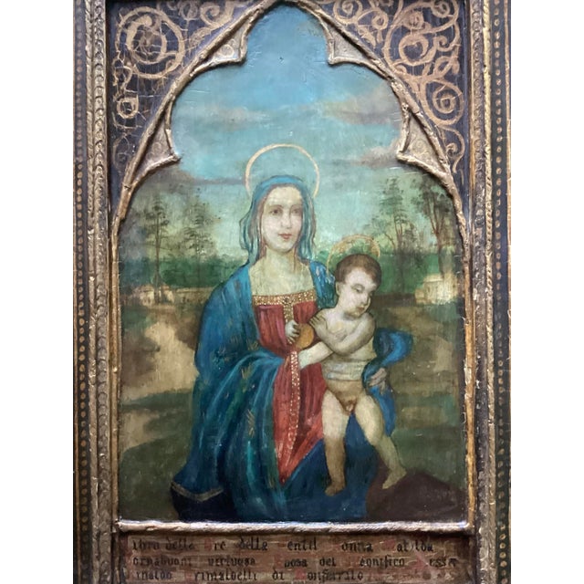 Item Description Title: 16th/17th Century Italian Old Master Antique Oil On Ornate Wood Panel Religious Icon Subject: A...