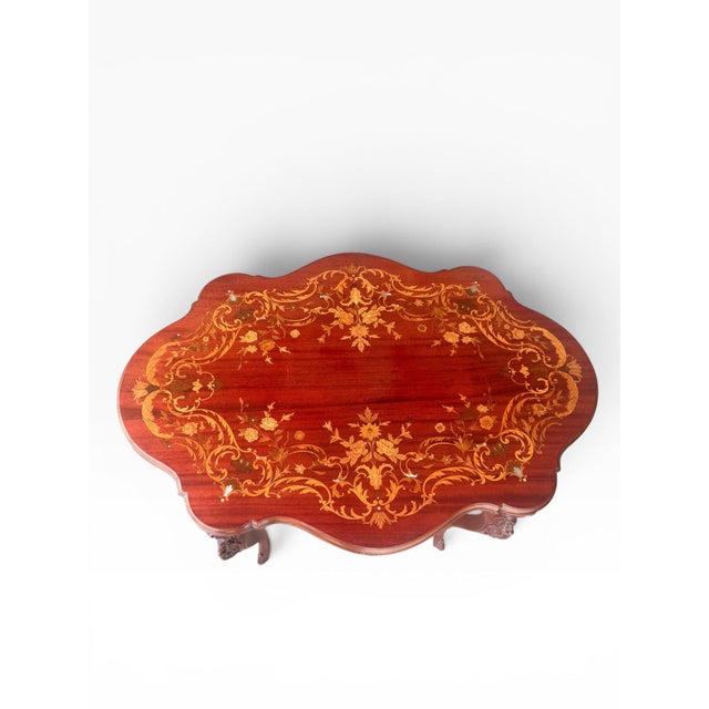 Wood Vintage Rococo Style Printed Marquetry Accent Table For Sale - Image 7 of 16