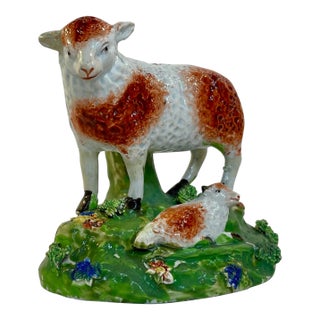 Staffordshire Ceramic Sheep Figurine, 19th Century For Sale