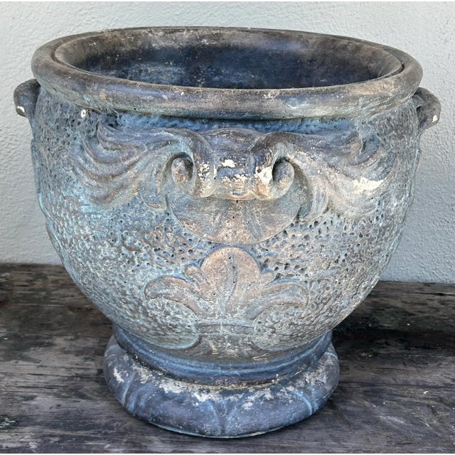 French Provincial Concrete Garden Urn and Pedestal For Sale - Image 3 of 7