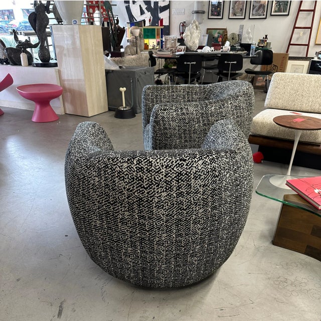 1980’s Vintage Oversized Swivel Chairs Reupholstered in Pollack/Weitzner Fabric - A Pair For Sale - Image 12 of 12
