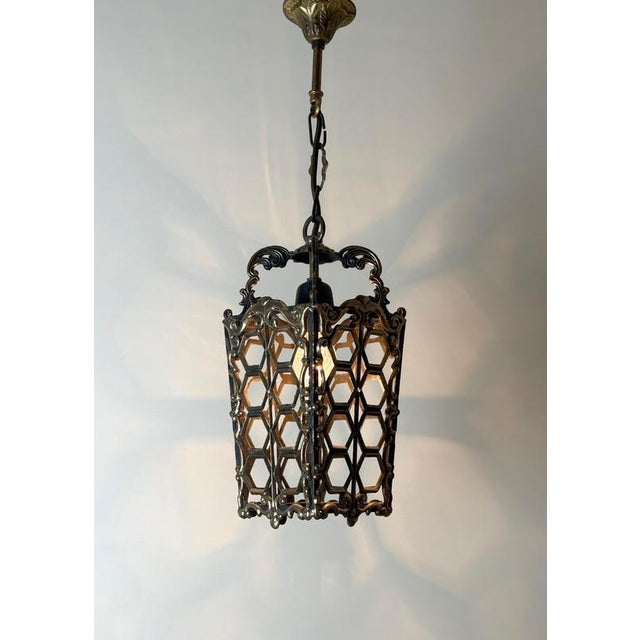 1970s European Hollywood Regency Patinated Brass Openwork Lantern Pendant Light, 1970s For Sale - Image 5 of 17