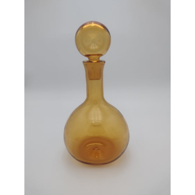 Vintage Mid-Century Amber Empoli Glass Decanter With Stopper For Sale - Image 10 of 10