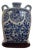 Mid 20th Century Large 10.5" Chinese Blue & White Moon Flask Vase & Stand - Phoenix & Peony Decor For Sale