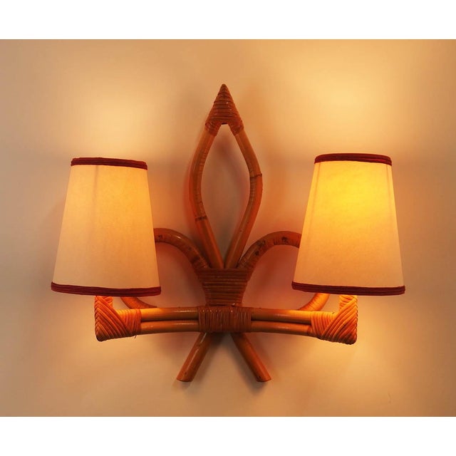 Vintage Rattan Wall Lights, 1950s, Set of 2 For Sale - Image 3 of 11
