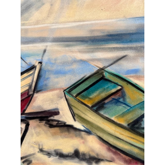 Rustic Henry Emil Salloch Original Pastel on Paper Expressionist Harbor Seascape, 1966. For Sale - Image 3 of 7