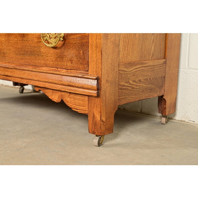 Antique Victorian Carved Oak Dresser or Chest of Drawers, Circa 1890s For Sale - Image 10 of 14