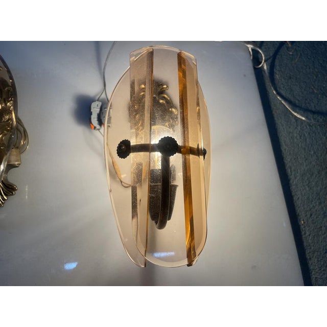 Italian Bronze and Pink Glass Wall Sconces, 1950s, Set of 2 For Sale - Image 4 of 11