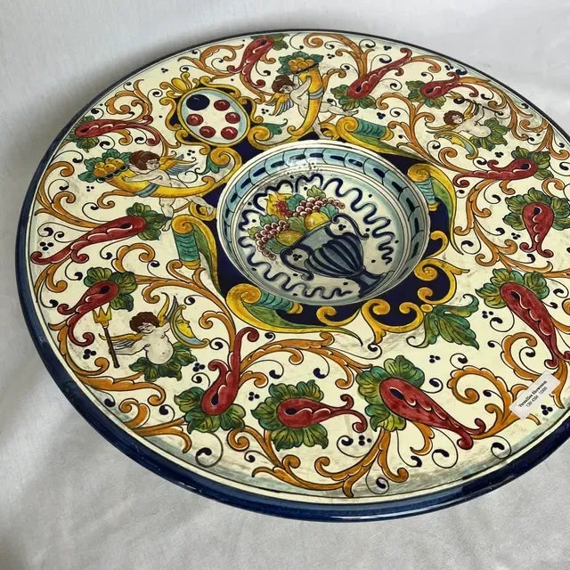 1990s Italian Hand-Painted Round Ceramic Wall Plate For Sale - Image 12 of 12