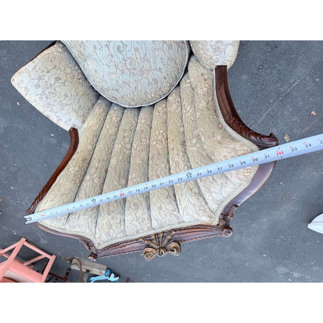 Early 20th Century Hollywood Regency Carved Mahogany Stained Wood Barrel-Back Lounge Chair For Sale - Image 17 of 17