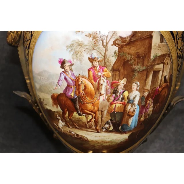 Palatial 19th Century French Cobalt Blue Porcelain Vases - Attributed to Sèvres (Pair) For Sale - Image 10 of 15