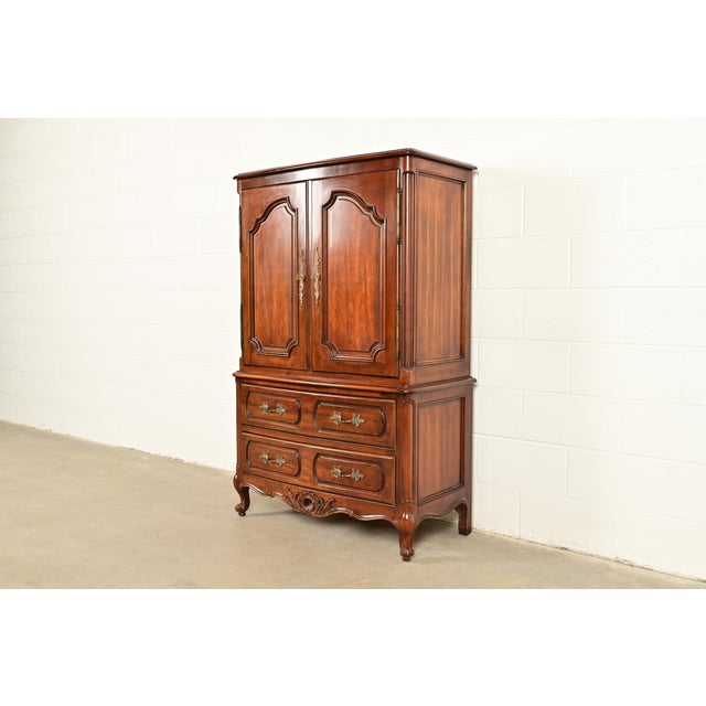 French Provincial Century Furniture French Provincial Louis XV Carved Cherry Wood Armoire Dresser or Gentleman's Chest For Sale - Image 3 of 15