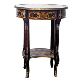 Antique Marquetry Inlay Side Table With Drawer For Sale