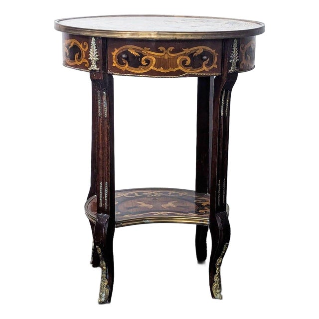 Antique Marquetry Inlay Side Table With Drawer For Sale