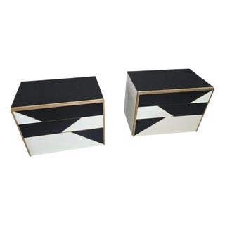 Geometric Nightstands in Birch Wood with Glass and Brass from Justfurnituress SRL, Set of 2 For Sale
