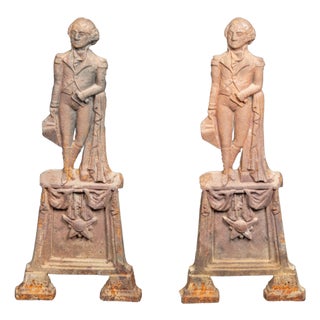 Pair of Cast Iron George Washington Figural Andirons For Sale