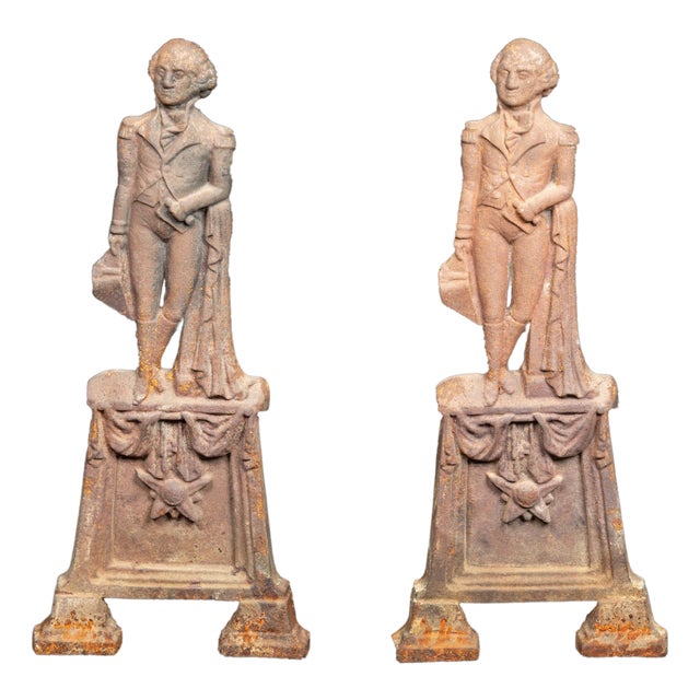 Pair of Cast Iron George Washington Figural Andirons For Sale