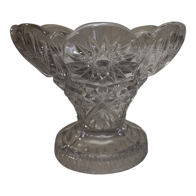 Vintage Star Clear Pressed Glass Base-Stem Vase in Smokey Grey Color For Sale