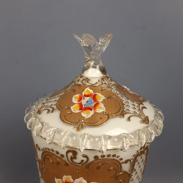 Murano Glass Vase or Centerpiece with Lid in Pure Gold and Floral Decor, 1950s For Sale - Image 6 of 16