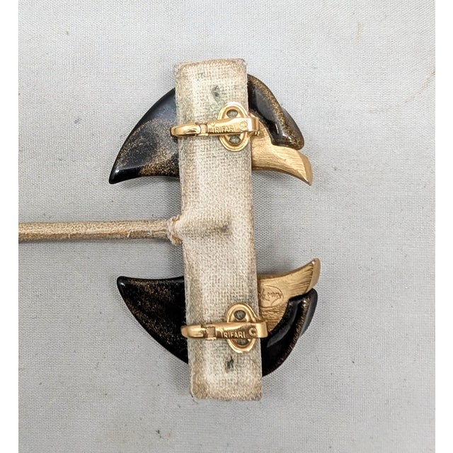 Trifari Vintage Signed Kunio Matsumoto for Trifari Modernist Brown/Gold Resin Clip Earrings-2 Pieces For Sale - Image 4 of 7