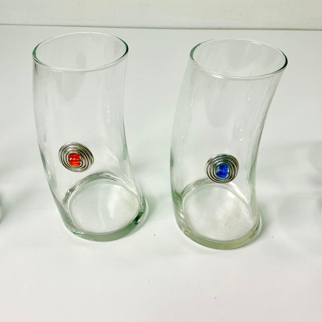 1980s Vintage Memphis Postmodern Bent Glass Sterling Medallion Tall Boy Tumblers - Set of 12 For Sale - Image 15 of 15
