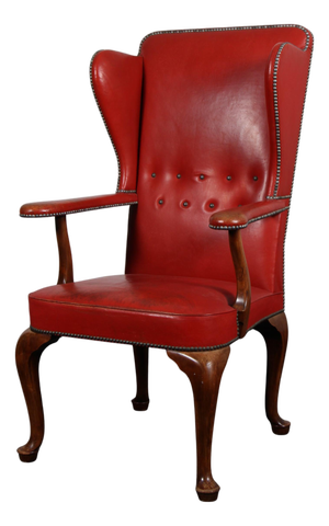 Wingback Chair in Patinated Red Leather by Frits Henningsen, 1940s