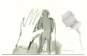 Mino Maccari, Catching a Shadow, Original Charcoal, 1970s