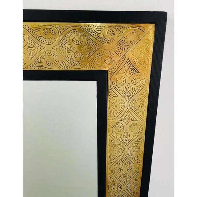 Hollywood Regency Brass Over Ebonized Wood Filigree Pier or Wall Mirror, a Pair For Sale - Image 4 of 11
