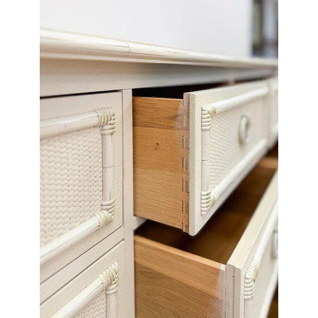Vintage Thomasville Paoletti Faux Bamboo 9 Drawer Dresser White Hollywood Regency For Sale - Image 15 of 16