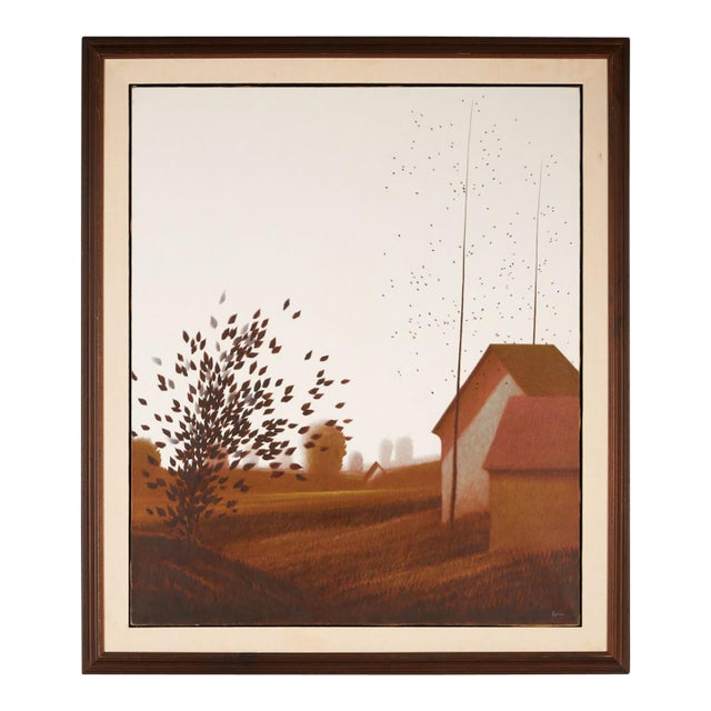 Early 20th Century Large Robert Kipniss Oil Landscape, Sheds & Trees For Sale