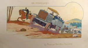 1914 Original French Art Deco Poster, en Manoeuvres/Tracteur Chatillon - Gamy