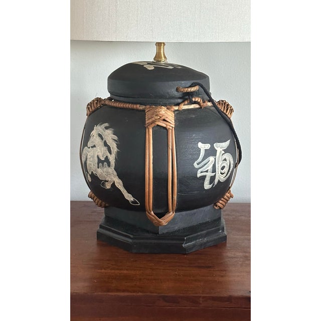 Vintage Thai Rice Basket Lamp With Shade For Sale - Image 4 of 10